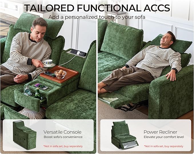 Oversized Modular Sofa Comfy Cloud Couch with Storage, Extra Deep Plush Sectional Sofa Set for Living Room, Covers Washable, Chenille, Olar (Green, 6-Seater with 2 Corners, u-Shaped)