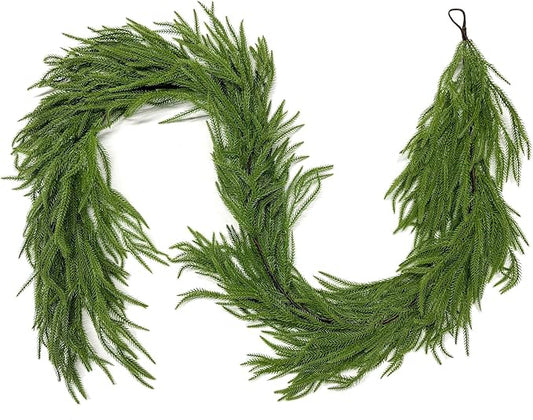 15FT Christmas Garlands Norfolk Pine Garland Real Touch Artificial Faux Greenery Garland for Holiday Indoor Outdoor Decor