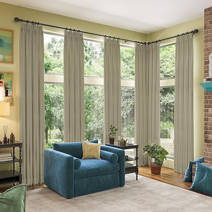 RAIN CITY Taupe Blackout Linen Blend Curtains&Drapes 144 Inch Long 12ft Length Custom Made High Ceiling Draperies with Hooks 2 Story Light Blocking Curtains for Loft Sliding Door 50 Wide Set of 2