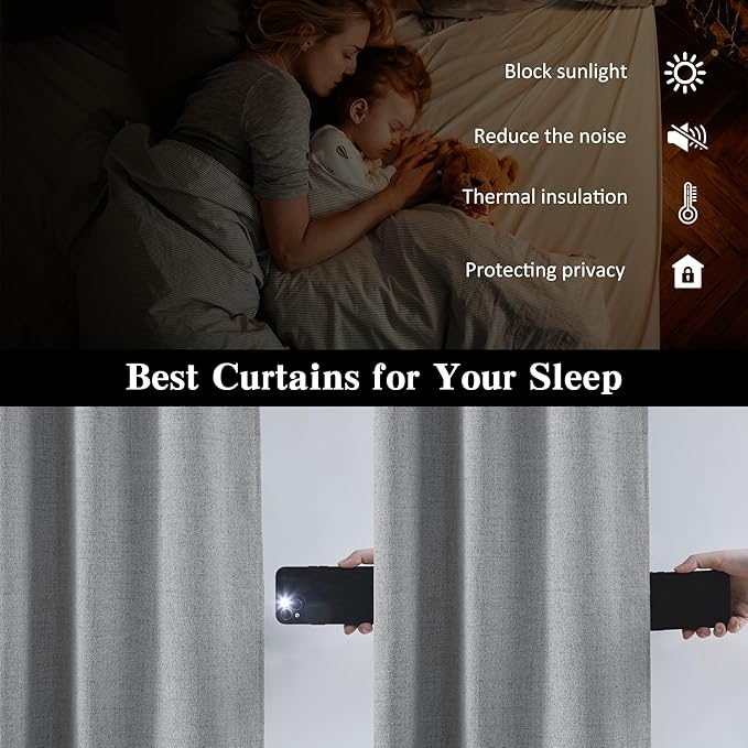 RAIN CITY Grey Blackout Curtains&Drapes 120 Inch Long, Back Tab Pinch Pleated Look Draperies with Hooks Thermal Curtains for High Living Room Sliding Door 50 Wide Set of 2