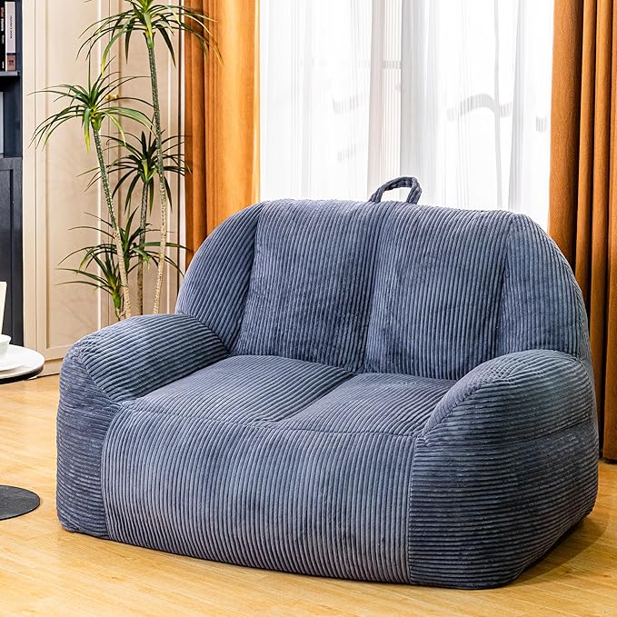 Giant Bean Bag Chair, Faux Fur Bean Bag Chair for Adults, Fluffy and Comfy Bean Bags with Filler, Big Bean Bag Sofa Chair for Reading, Gaming, Stuffed High-Density Foam, Grey