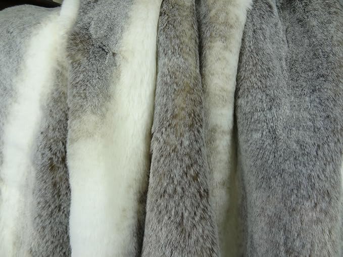 Tissavel Chinchilla Faux Fur Throw Blanket & Bedspread - Chinchilla Faux Fur - Gray Ivory Chinchilla Fur Throw - Luxury Soft Fur, Made in USA, 16444