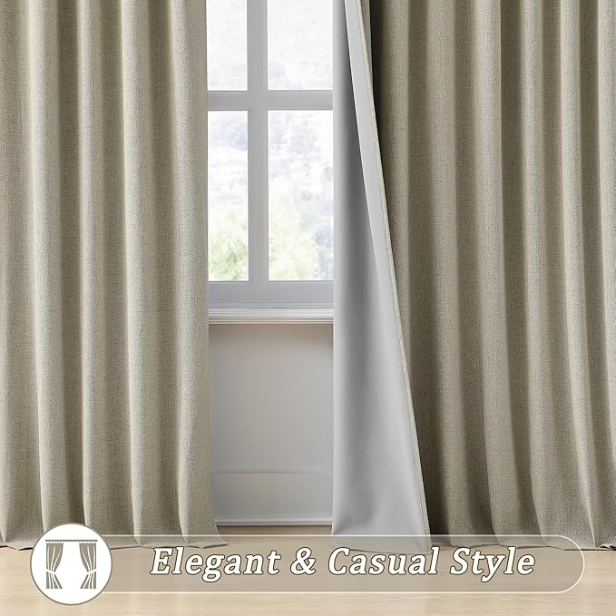 RAIN CITY Taupe Blackout Curtains&Drapes 140 Inch Long Custom Made High Ceiling Pinch Pleated Look Draperies with Hooks 2 Story Light Blocking Curtains for Loft Sliding Door 50 Wide Set of 2