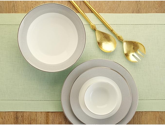Solino Home Linen Table Runner 60 Inches - 100% Pure Linen Sage Green Hemstitch Table Runner 14 x 60 Inch Ideal for Dresser and Coffee Tables - Fall, Autumn, Thanksgiving - Classic Hemstitch