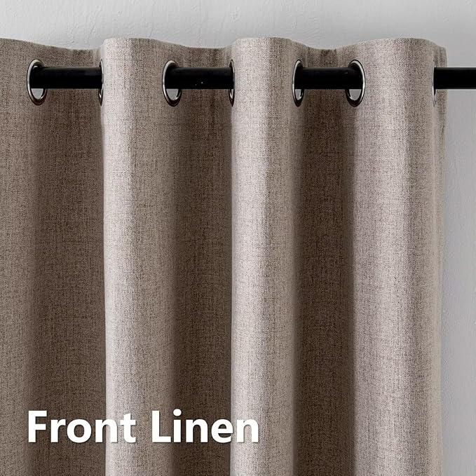 Linen Curtains 72 Inch Length 2 Panels Set, 100% Blackout Curtains Textured Thermal Insulated, Grommet Light Blocking Drapes for Living Room Bedroom Luxury Decor(52W × 72L inch, Linen)