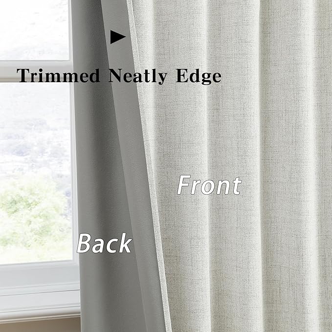 RAIN CITY 140 Inch Long Blackout Curtains Panels Set,Linen Textured Custom Extra Long Luxury Noise Reducing Curtains for Large Window Pocket Back Tab Pleat Heading Tape with Hooks 50W x 140L,Natural