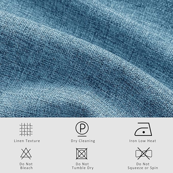 Macochico Extra Wide Full Blackout Linen Curtains for Sliding Door Blue Pinch Pleated Linen Curtains 96 Inches Long for Bedroom Living Room Farmhouse with Tieback 120”Wx96”L 1 Panel