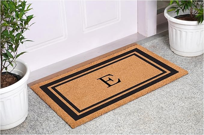 Calloway Mills 152961830E Black Border 18" x 30" Monogram Doormat, (Letter E)