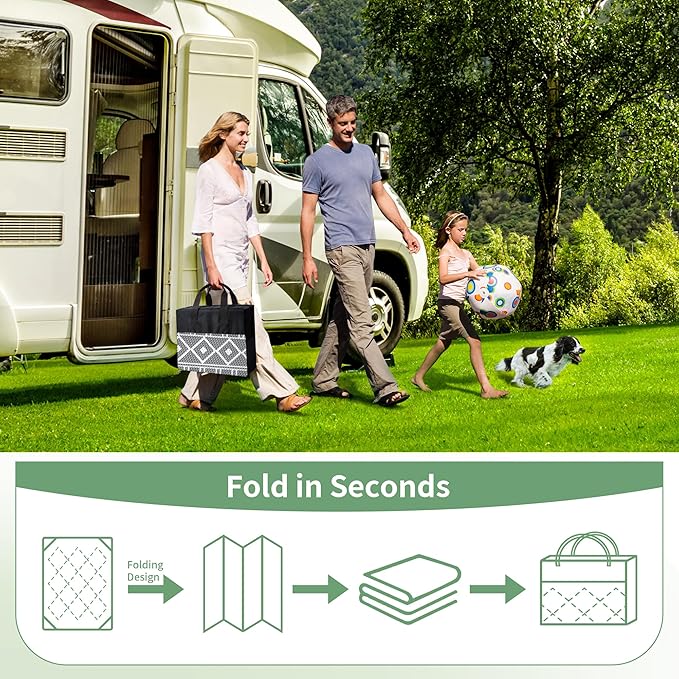 GENIMO Outdoor Rug Waterproof for Patio Decor, 5'x8' Reversible Plastic Straw Area Carpet, Camping Outside Mat for Outdoor, RV, Deck, Camper, Balcony,Picnic Grey & White