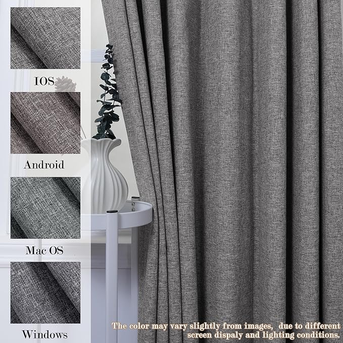 Gray Pinch Pleat 100% Blackout Drapes Linen Blend, Room Divider, Room Darkening, Energy Saving, Furniture Protecting, Light Blocking Extra Wide Privacy Curtains, 200Wx108L, 1 PC