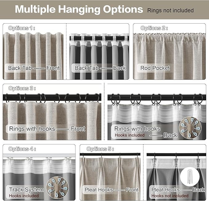 RAIN CITY Extra Long Blackout Curtains 140 Inches Long,Custom Length High Ceiling Tall Draperies for Large Windows Living Room Back Tab Rod Pocket with Hooks(50 x 140-in Beige 2PCs)