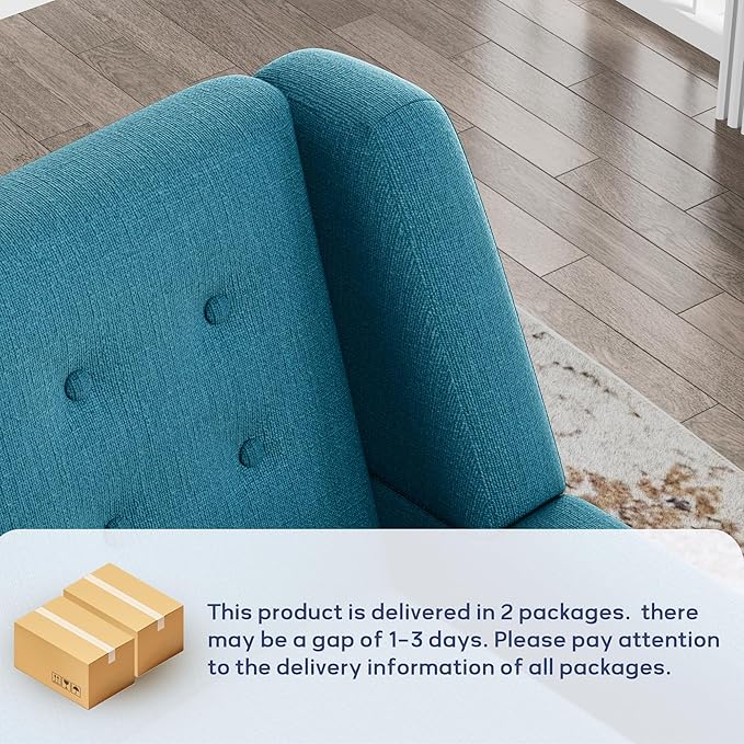 HUIMO Button-Tufted Accent Chairs Set of 2,Upholstered Reading Living Room Chair,Mid Century Modern Chair with Linen Fabric, Club Chair,Comfy Arm Chairs for Living Room,Bedroom,Lake Blue
