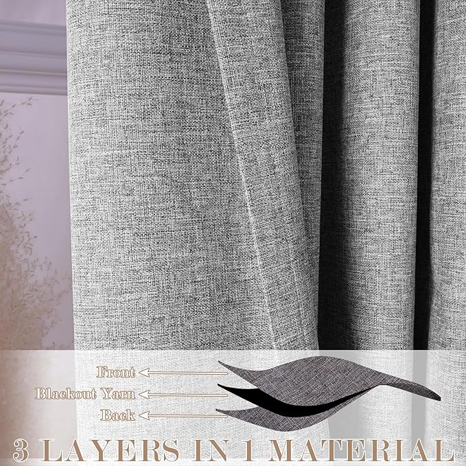 120" Wx102 L Linen Room Divider Drapes for Doorway/Glass Window/Sliding Door/Patio, Extra Wide Pinch Pleated Full Blackout Curtains for Girls Boys Teen Kids Room, 1 Panel, Light Grey