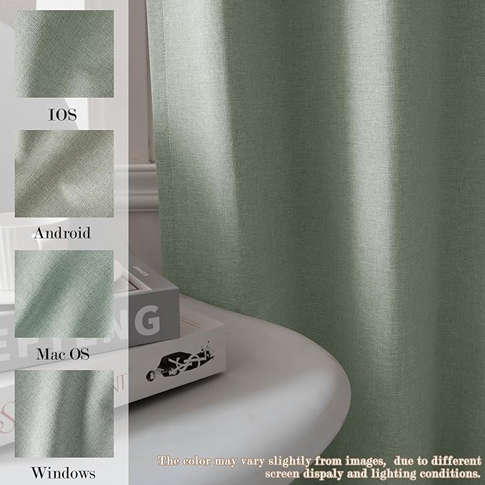100" W x 96" L Faux Linen Room Divider Curtains, Full Blackout Pinch Pleated Drapes for Traverse Rod, Bedroom Divider Privacy Drapery with Hooks for Ceiling Track, 1 Panel, Fog Green