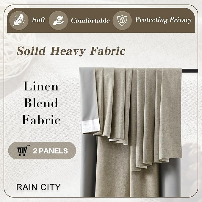 RAIN CITY Blackout Curtains&Drapes 132 Inch Long 11ft Length Back Tab Pinch Pleated Look Draperies with Hooks Thermal Curtains for High Living Room Sliding Door 50 Wide Set of 2 Light Taupe