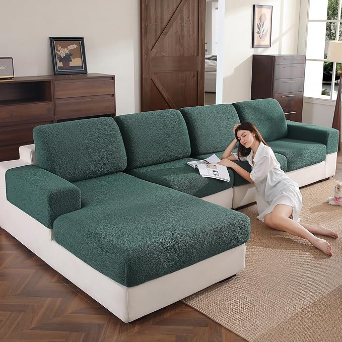 Couch Cushion Covers for Sectional Sofa, Stretch Soft Sofa Slipcovers Washable Wear-Resistant Universal Furniture Protector for Living Room(2 Seaters Covers, Green)