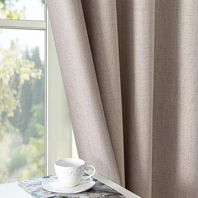 Blackout Curtains Customsize 1 Panel, 100% Blackout Textured Thermal Curtains, Grommet Privacy Light Blocking Drapes for Living Room Bedroom Luxury Decor(Customsize, Beige)