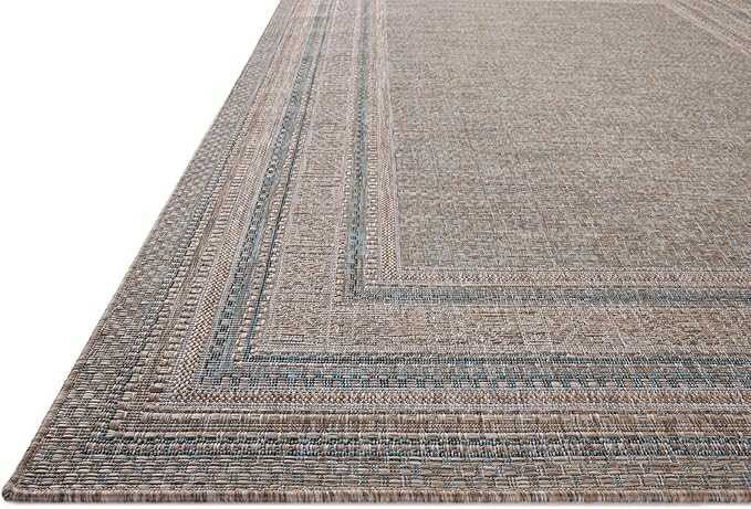 Loloi Amber Lewis Topanga Collection TOP-05 Natural/Teal 5'-3" x 7'-6" Indoor/Outdoor Area Rug