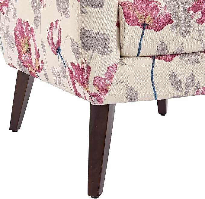 UIXE Floral Accent Chair, Modern Upholstered Armchair in Fabric for Living Room, Comfy Club Arm Chairs Single Sofa Button Tufted Bedroom Reading Seat - Pattern White, Set of 2