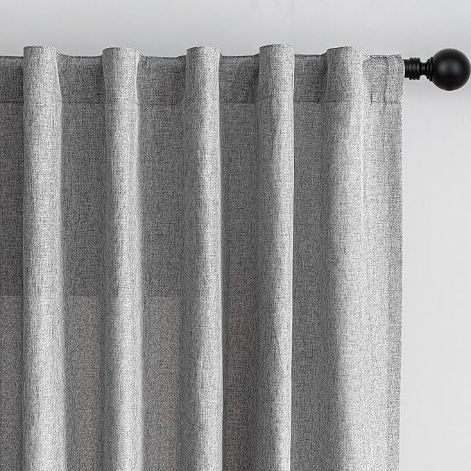 MYSKY HOME Grey Curtains for Bedroom 63 Inch Length Semi Sheer Kitchen Window Curtain Panels Linen Look Texture Light Filtering Privacy Drapes, Farmhouse Home Decor, 50" x 63", Dove Grey, 2 Pieces