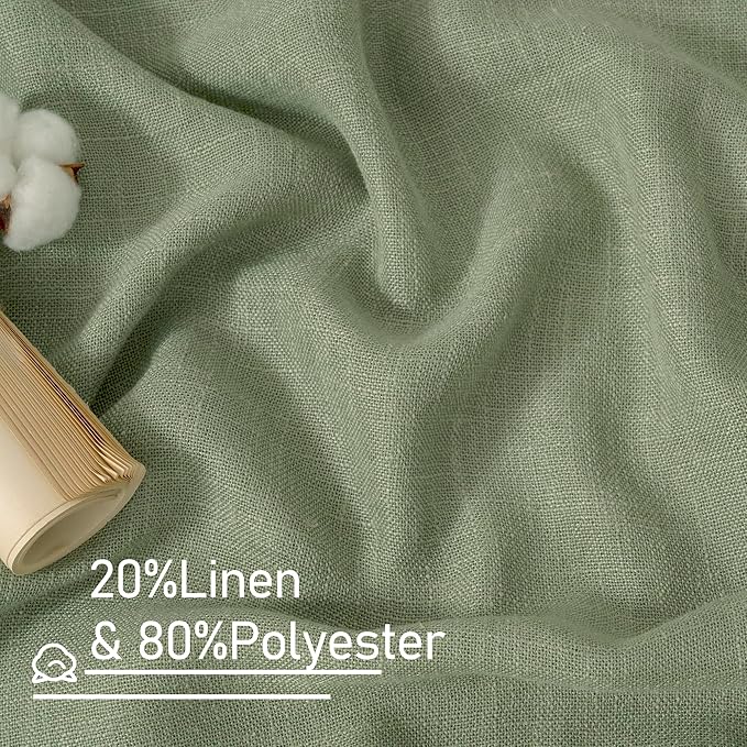 LAMIT Short Linen Curtains 40 inches Long for Small Window, Bronze Grommet Linen Drapes Light Filtering Sheer Window Curtains for Kitchen/Cafe, 2 Panels (34 x 40 Inch, Sage Green)