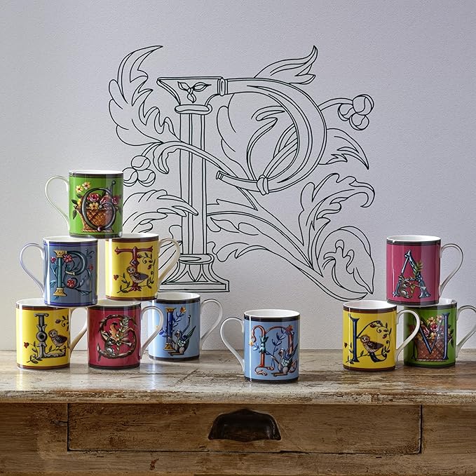Spode Kit Kemp 12oz Mug, C Initial - Fine China Coffee Cup with Floral Alphabet Design, Custom Letter Mug for Unique Gift Giving - Personalized Kitchen Drinkware, Dishwasher Safe & Stylish