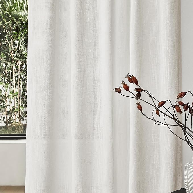 MYSKY HOME 90 Inch Curtains for Sliding Glass Door Windows, Living Room Decoration Cotton Drapes Soft Comfortable Touch Farmhouse Country Patio Treatment Set, 50" Width, Natural, 2 Panels