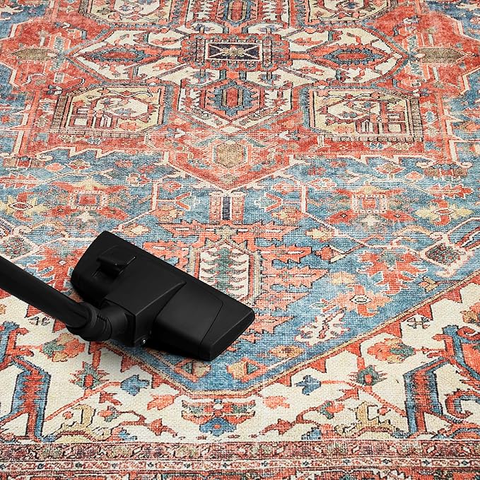 Keen Home Design 5x7 Rug - Machine Washable Area Rug with Non-Slip Backing, Ideal for Living Room, Dining Room, Bedroom - Vintage, Easy Clean, Durable, Low Pile Rug - (5' x 7')