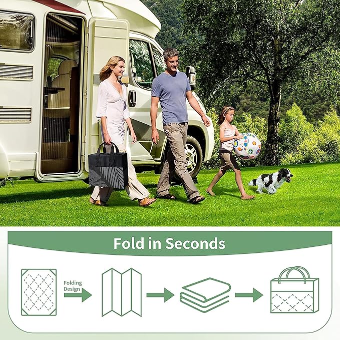 GENIMO Outdoor Rug 5' x 8' Waterproof for Patios Clearance, Reversible Outdoor Plastic Straw Camping Rug Carpet, Large Area Rugs Mats for RV, Picnic, Backyard, Deck, Balcony, Porch, Beach, Black&Grey