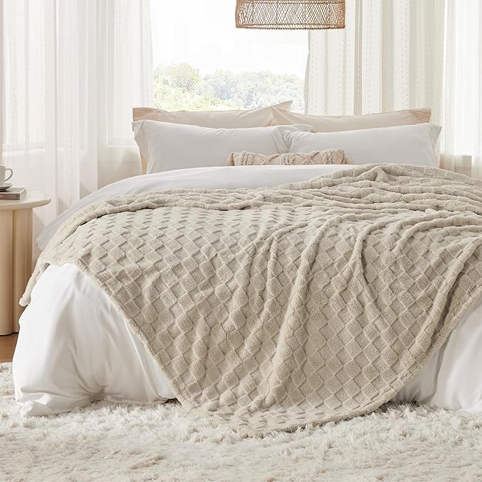 Bedsure GentleSoft Blankets Queen Size for Bed - Super Soft Cozy Blanket for Women Men Girls, Large Fuzzy Fleece Throw for Bedroom Decor, Light Brown, 90x90 Inches