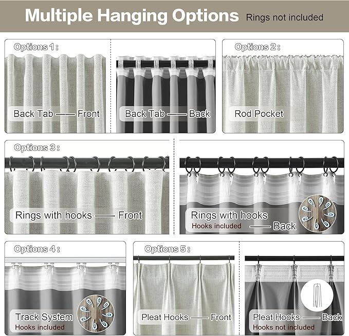 RAIN CITY 140 Inch Long Blackout Curtains Panels Set,Linen Textured Custom Extra Long Luxury Noise Reducing Curtains for Large Window Pocket Back Tab Pleat Heading Tape with Hooks 50W x 140L,Natural