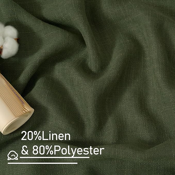 LAMIT Olive Green Light Filtering Linen Curtains, 54 inch Length Linen Textured Semi Sheer Bronze Grommet Christmas Room Drapes for Bedroom/Living Room, 2 Panels, 52 x 54 Inch