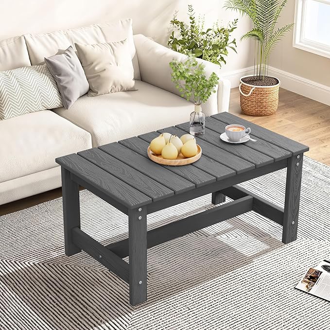 SERWALL Outdoor Coffee Table, HDPE Patio Coffee Table for Outside, Grey