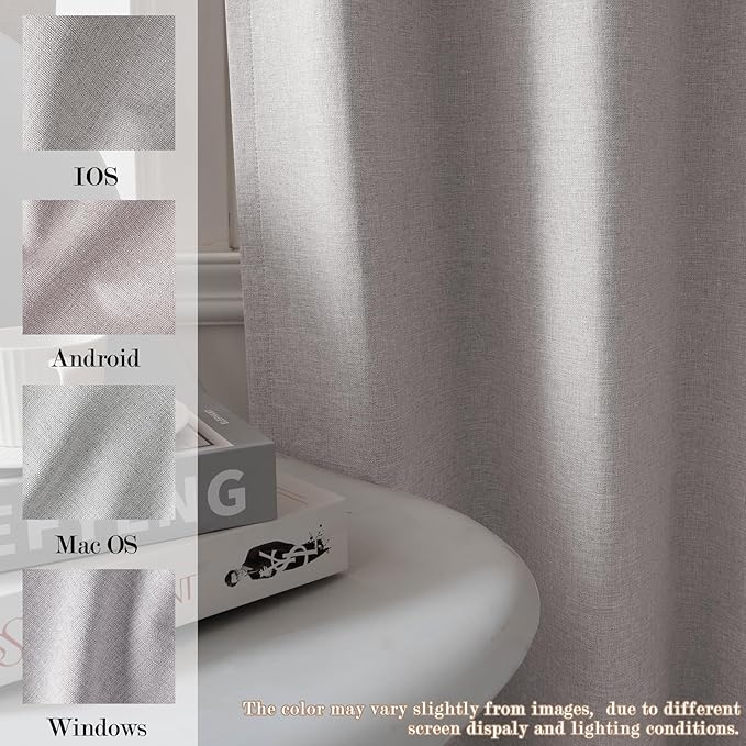 100% Blackout Linen Textured Drapes for Bedroom Pinch Pleated Curtains for Track System Portable Drapery for Sliding Glass Door/Storage/Space Room Divider, 70" Wx84 L, 1 PC, Browish Grey