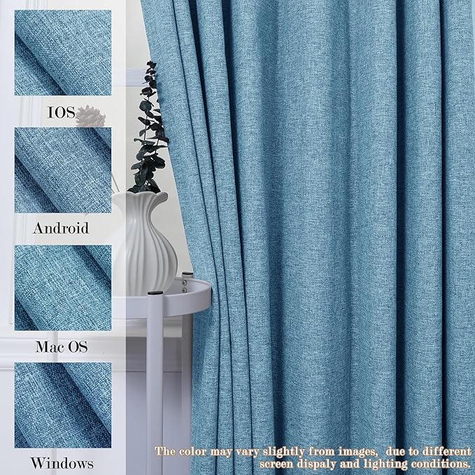 100% Blackout Linen Textured Drapes for Bedroom Pinch Pleated Curtains for Track System Portable Drapery for Sliding Glass Door/Storage/Space Room Divider, 70" Wx96 L, 1 PC, Blue
