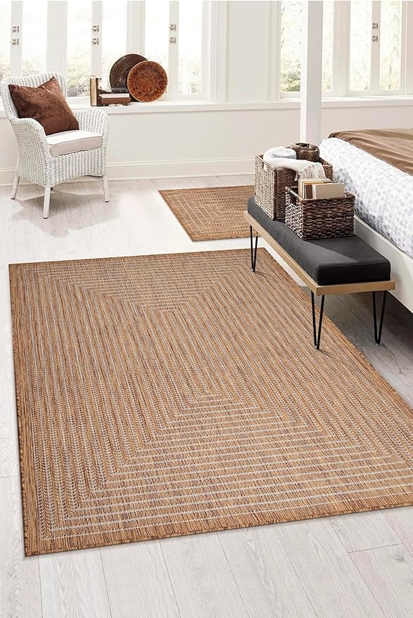 Adiva Rugs Outdoor Indoor Area Rug, Weather Resistant, Easy to Clean, Stain Resistant Floor Mat for Dining Room, Backyard, Deck, Patio (Wooden, 8' x 10')