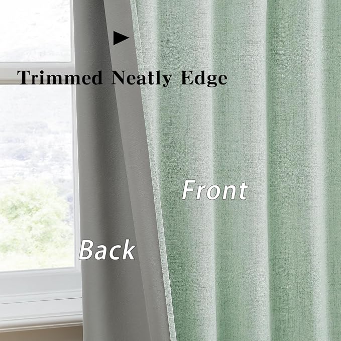 RAIN CITY Light Green Linen Blackout Curtains 45 Inch Long for Living Room,2 Panels Pinch Pleated Drape with Hooks Back Tab Boho Decor, Textured Full Black Out Curtains for Bedroom 50 x 45