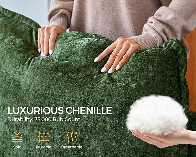 Oversized Modular Sofa Comfy Cloud Couch with Storage, Extra Deep Plush Sectional Sofa Set for Living Room, Covers Washable, Chenille, Olar (Green, 3-Seater, Basic Shape)