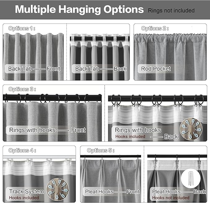 RAIN CITY Long Blackout Curtains 144 Inch Long 2 Panels Grey, Back Tab Pleated Look Drapes for Track System with Hooks, Noise Reducing Spring Blackout Winodw Curtains for Living Room 50x144