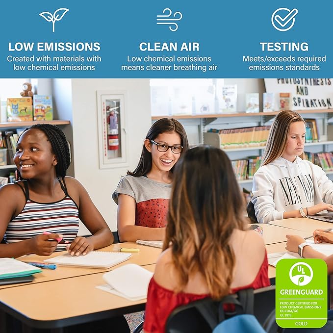 FDP Rectangle Activity School and Classroom Kids Table (30 x 60 inch), Toddler Legs, Adjustable Height 15-24 inches - Maple Top and Navy Edge