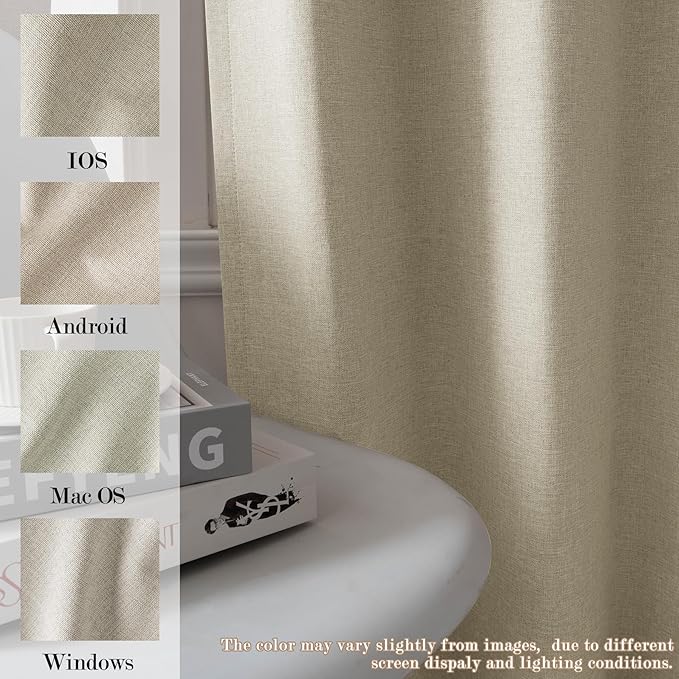 Beige Pinch Pleat 100% Blackout Drapes Linen Blend, Room Divider, Room Darkening, Energy Saving, Furniture Protecting, Light Blocking Extra Wide Privacy Curtains, 200Wx108L, 1 PC