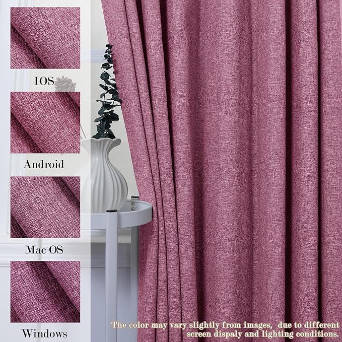 Lilac Pinch Pleat 100% Blackout Drapes Linen Blend, Room Divider, Room Darkening, Energy Saving, Furniture Protecting, Light Blocking Extra Wide Privacy Curtains, 200Wx108L, 1 PC