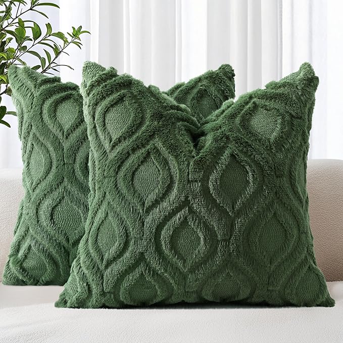 decorUhome Throw Pillow Covers 22x22 Inch Set of 2, Soft Plush Decorative Faux Fur Forest Elf Solid Couch Pillow Covers, Accent Farmhouse Neutral Square Euro Pillow Cases for Sofa Bed Living Room