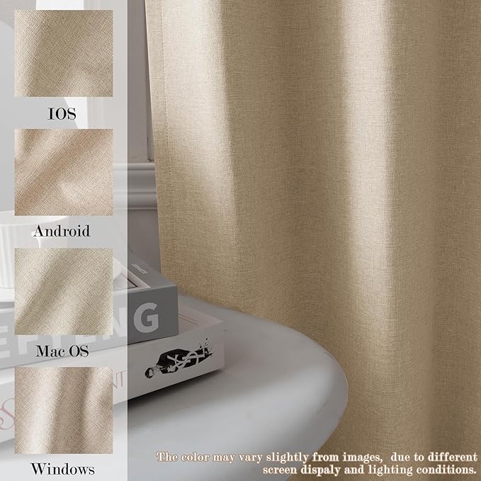 100" W x 96" L Faux Linen Room Divider Curtains, Full Blackout Pinch Pleated Drapes for Traverse Rod, Bedroom Divider Privacy Drapery with Hooks for Ceiling Track, 1 Panel, Sand Beige