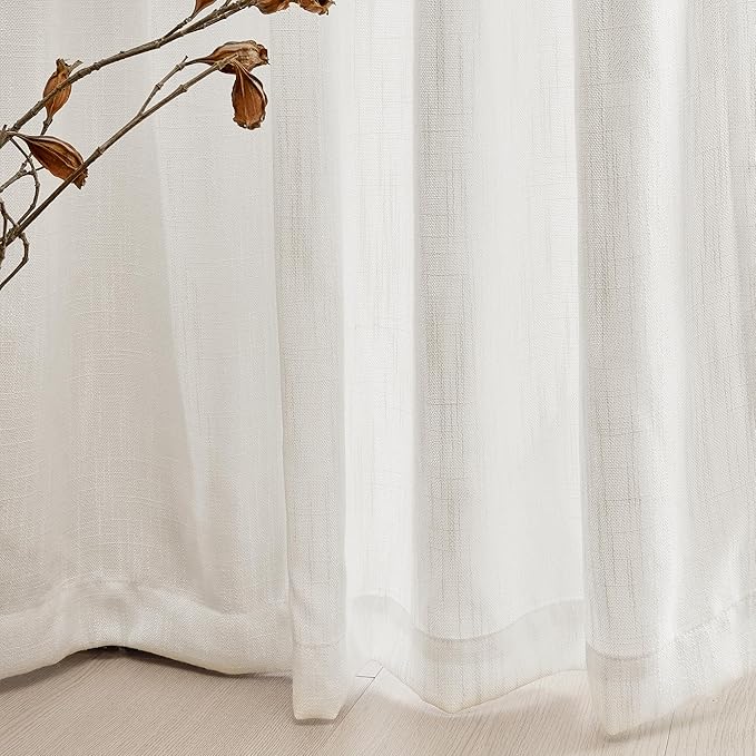 MYSKY HOME Short Curtains for Small Kitchen Windows 45 inches Length, Linen Look Curtain Drapes Cotton Polyester Blend, Soft Fabric Light Filtering Privacy Protect, 50 x 45 inches, Natural, 2 PCs