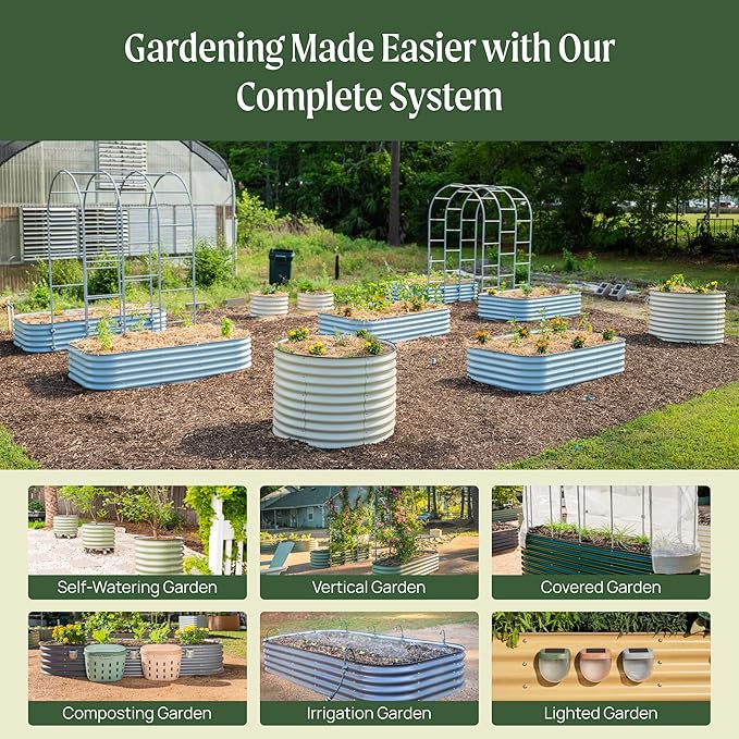 Vego garden 32" Extra Tall Raised Garden Bed Kits, 6 in 1 Modular Raised Planter Box for Vegetables Flowers Fruits Oval Metal Raised Garden, Sky Blue