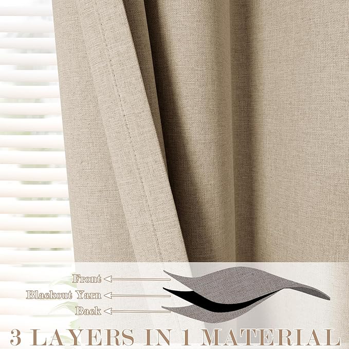 120" Wx96 L Linen Room Divider Drapes for Doorway/Glass Window/Sliding Door/Patio, Extra Wide Pinch Pleated Full Blackout Curtains for Girls Boys Teen Kids Room, 1 Panel, Sand Beige