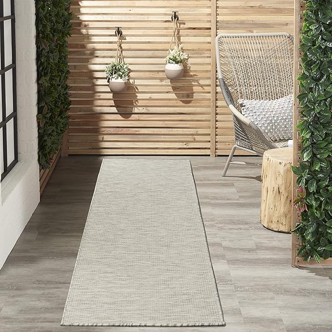 Nourison Positano Indoor/Outdoor Light Grey 2'2" x 12' Area Rug, Easy Cleaning, Non Shedding, Bed Room, Living Room, Dining Room, Backyard, Deck, Patio (2x12)