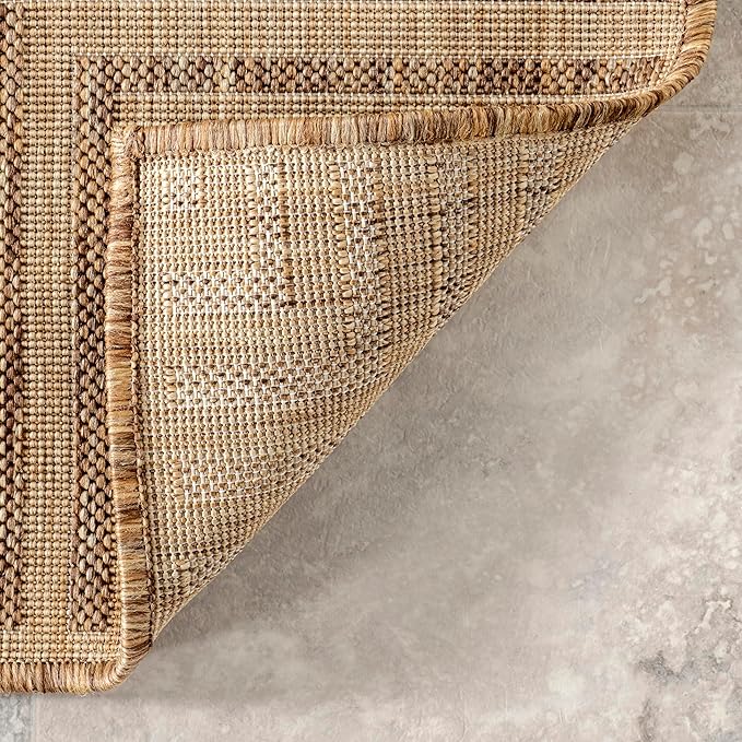 nuLOOM 5' x 8' Outdoor Area Rug, Casual Design With Striped Border, Stain Resistant, Highly Durable, For Patio, Balcony, Bedroom, Living Room, Dining Room, Bathroom, Light Brown