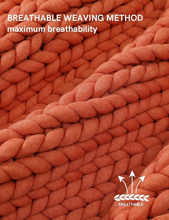 YnM Chunky Throw Blanket, Medium-Weight, Hand Knitted, Skin Friendly, Ventilated and Breathable, Machine Washable, Home Décor Piece for Couch, Sofa and Bed (Exotic Orange, 50x70 Inch)